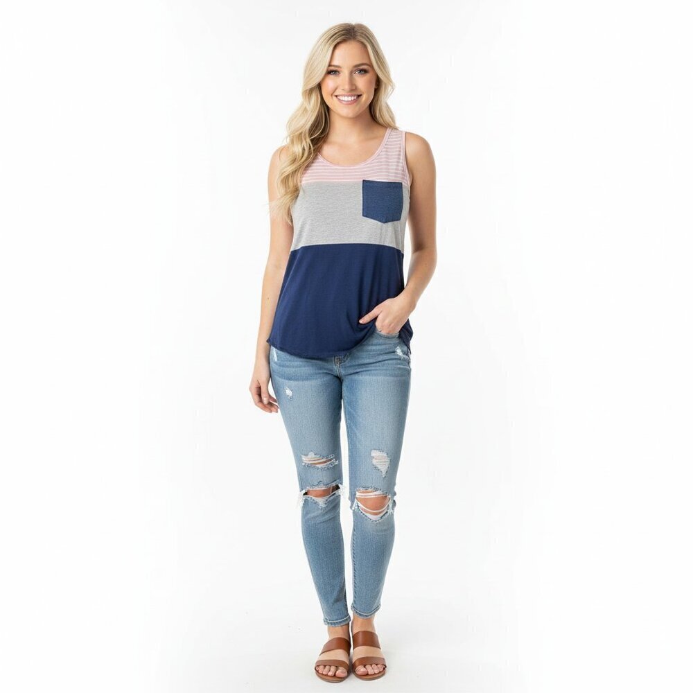 Wishful Park Pink, Gray, and Blue Tank Top size medium
